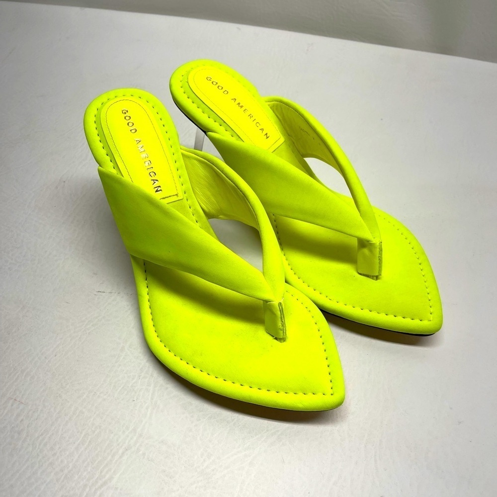 Good American Neon Yellow Pointed Toe Thong Heels